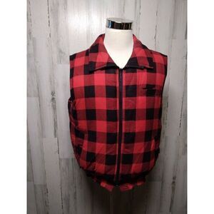 Vintage Hugo Valentino Reversible Red Buffalo Plaid Vest Mens XL Outdoors Vtg
